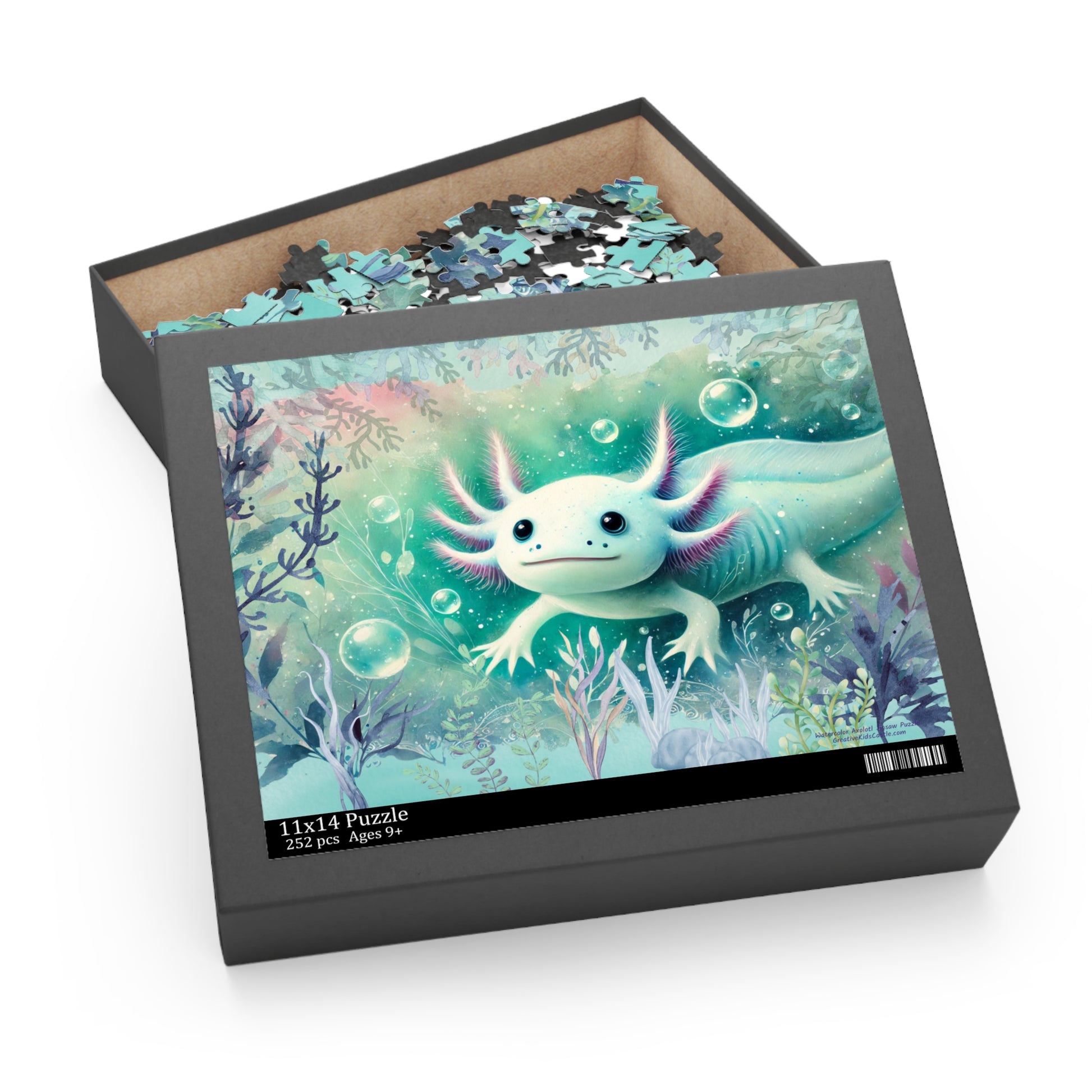 Whimsical Watercolor Axolotl Jigsaw Puzzle 252-Pieces box