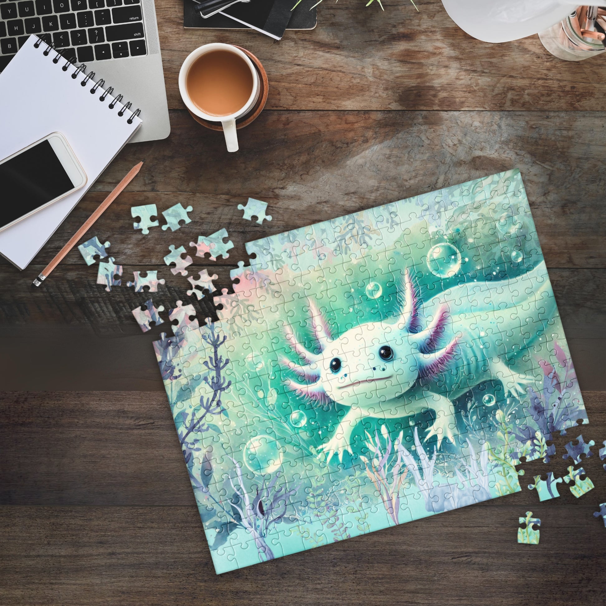 Whimsical Watercolor Axolotl Jigsaw Puzzle 252-Pieces