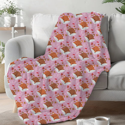 Cute Woodland Sleeping Fox Pink Cozy Plush Blanket