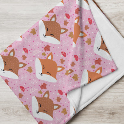 Cute Woodland Sleeping Fox Pink Cozy Plush Blanket