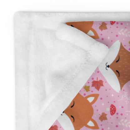 Cute Woodland Sleeping Fox Pink Cozy Plush Blanket