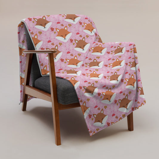 Cute Woodland Sleeping Fox Pink Cozy Plush Blanket