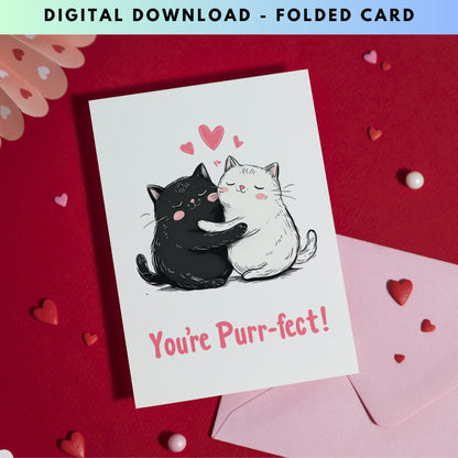 You Are Purr-fect Cat Hug Folded Card - Digital Download - Print at Home