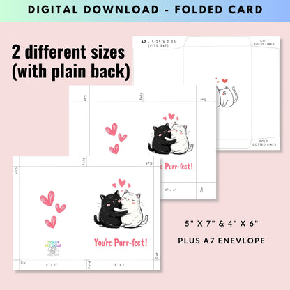 You Are Purr-fect Cat Hug Folded Card - Digital Download - Print at Home