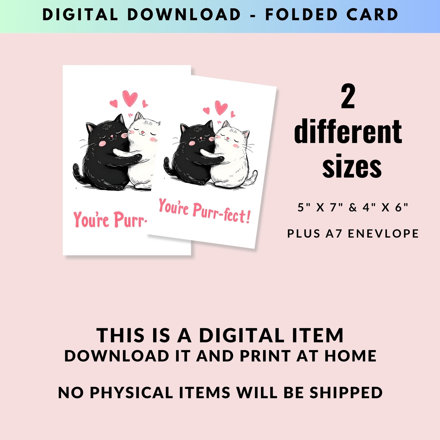 You Are Purr-fect Cat Hug Folded Card - Digital Download - Print at Home