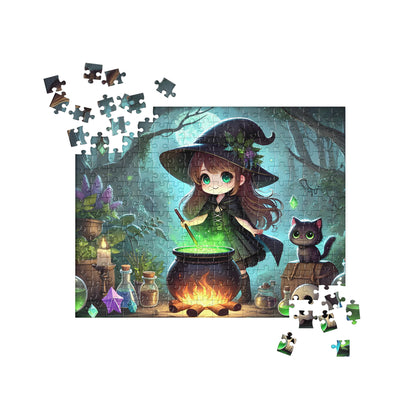 Young Kawaii Girl Witch Brews Potion Halloween Jigsaw Puzzle (120, 252, 500-Pieces)