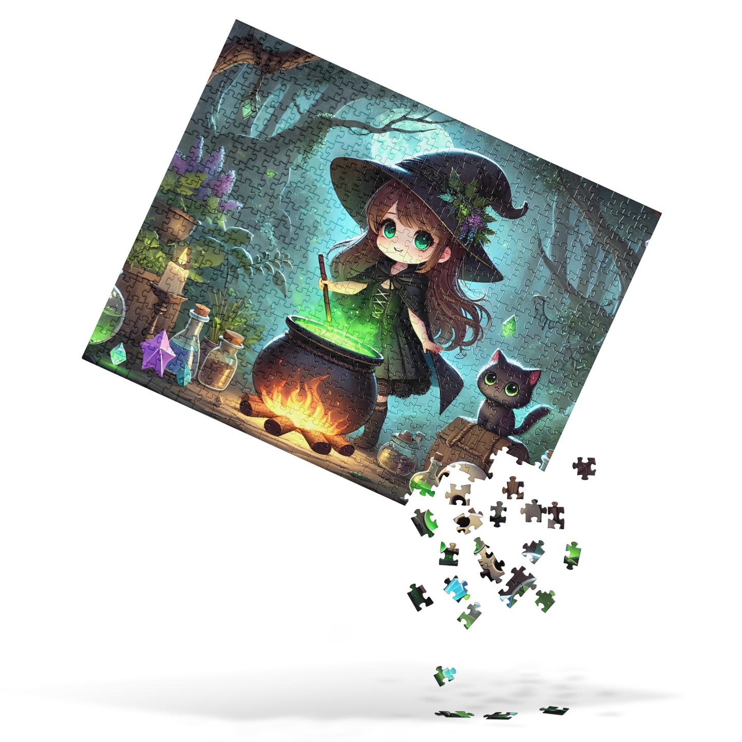 Young Kawaii Girl Witch Brews Potion Halloween Jigsaw Puzzle (120, 252, 500-Pieces)