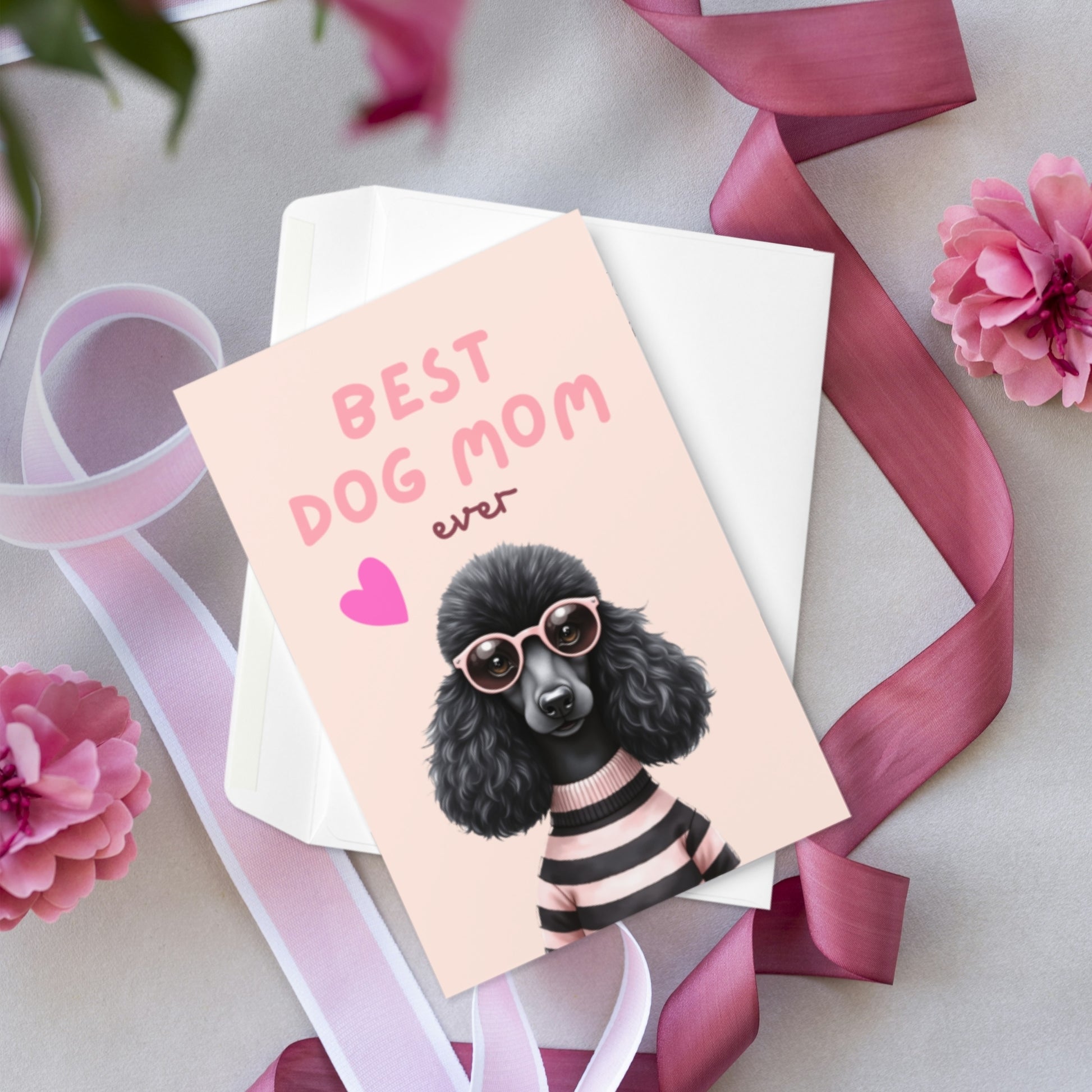 Black Fashion Poodle Mothers Day Folded Card