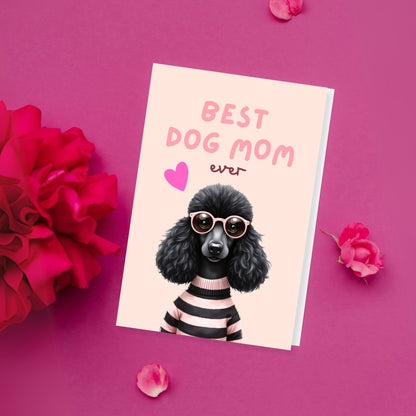 Black Fashion Poodle Mothers Day Folded Card