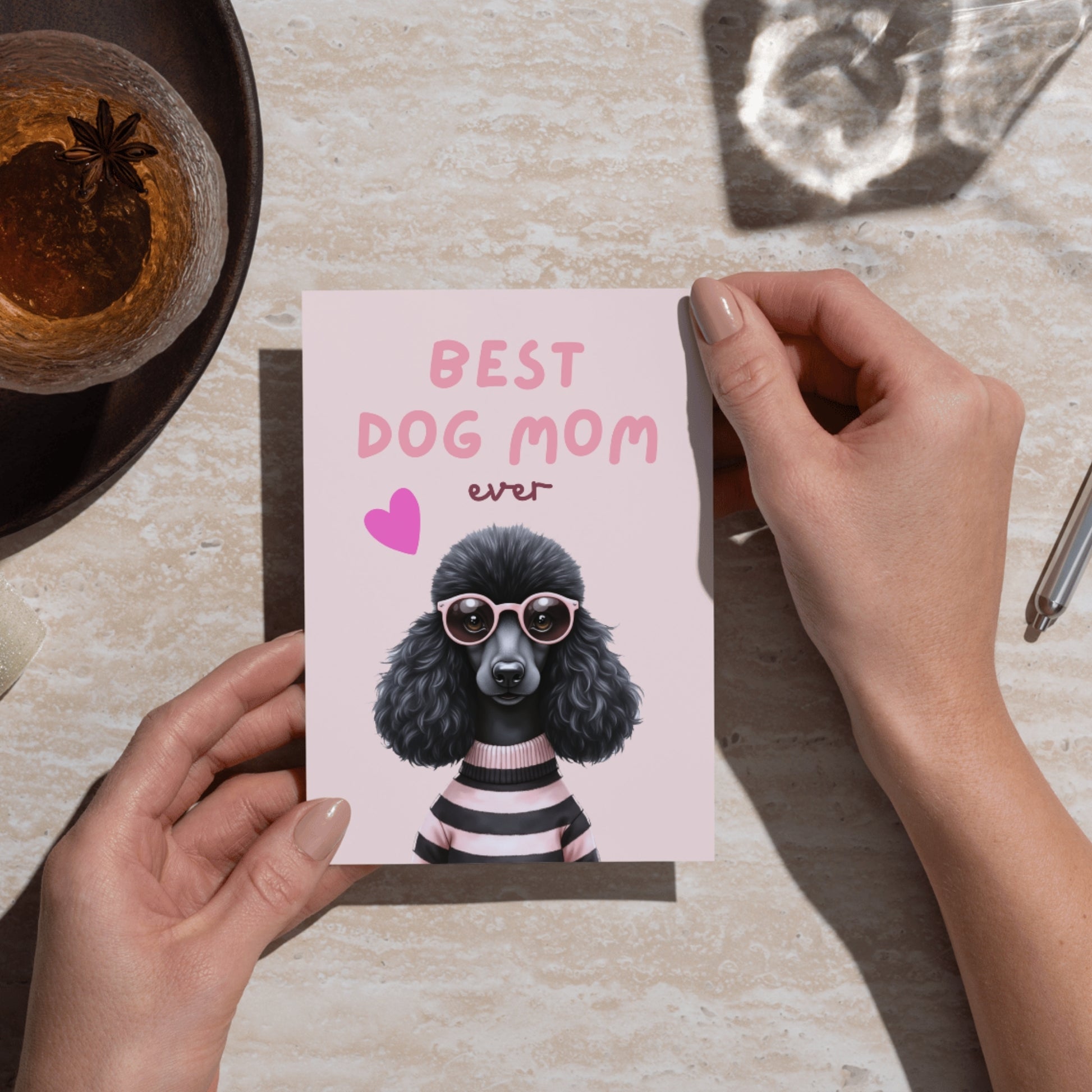 Black Fashion Poodle Mothers Day Folded Card