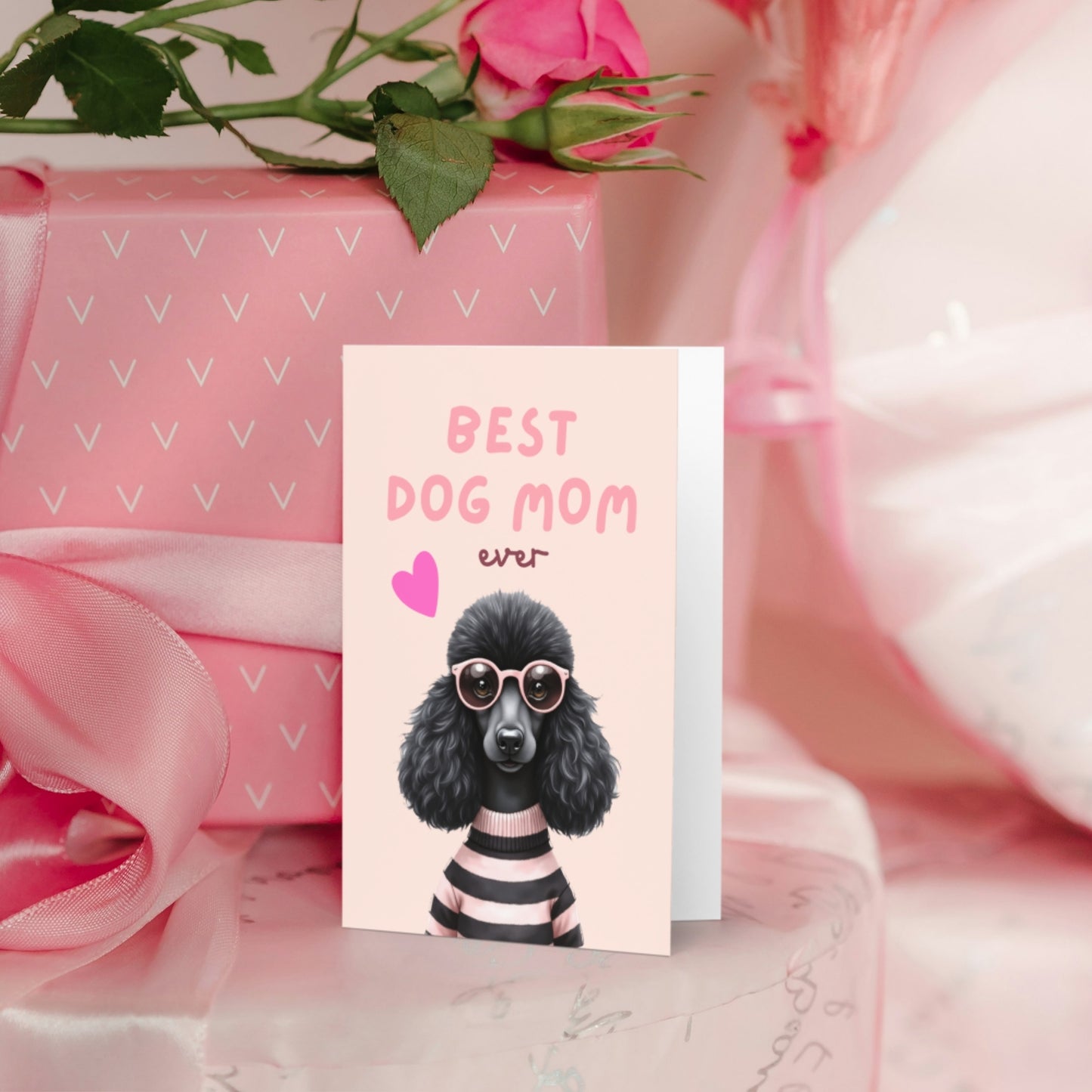 Black Fashion Poodle Mothers Day Folded Card