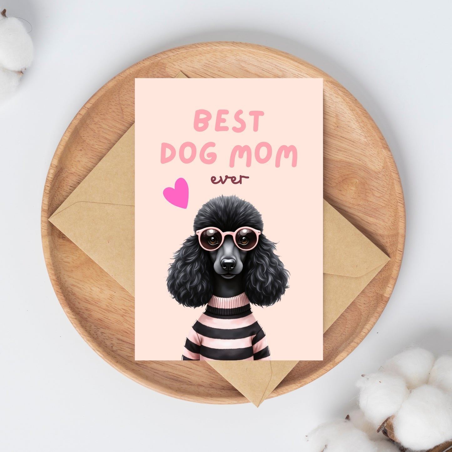 Black Fashion Poodle Mothers Day Folded Card