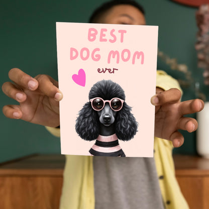 Black Fashion Poodle Mothers Day Folded Card