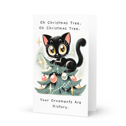 Mischievous Cat on Christmas Tree Holiday Greeting Card