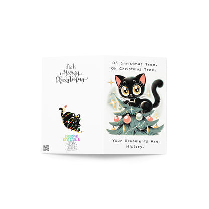 Mischievous Cat on Christmas Tree Holiday Greeting Card