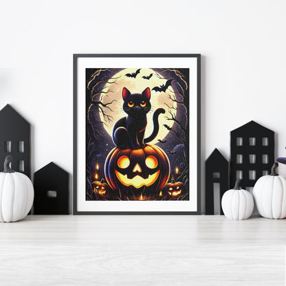 Cute Black Cat Perched on a Carved Pumpkin Halloween Jigsaw Puzzle