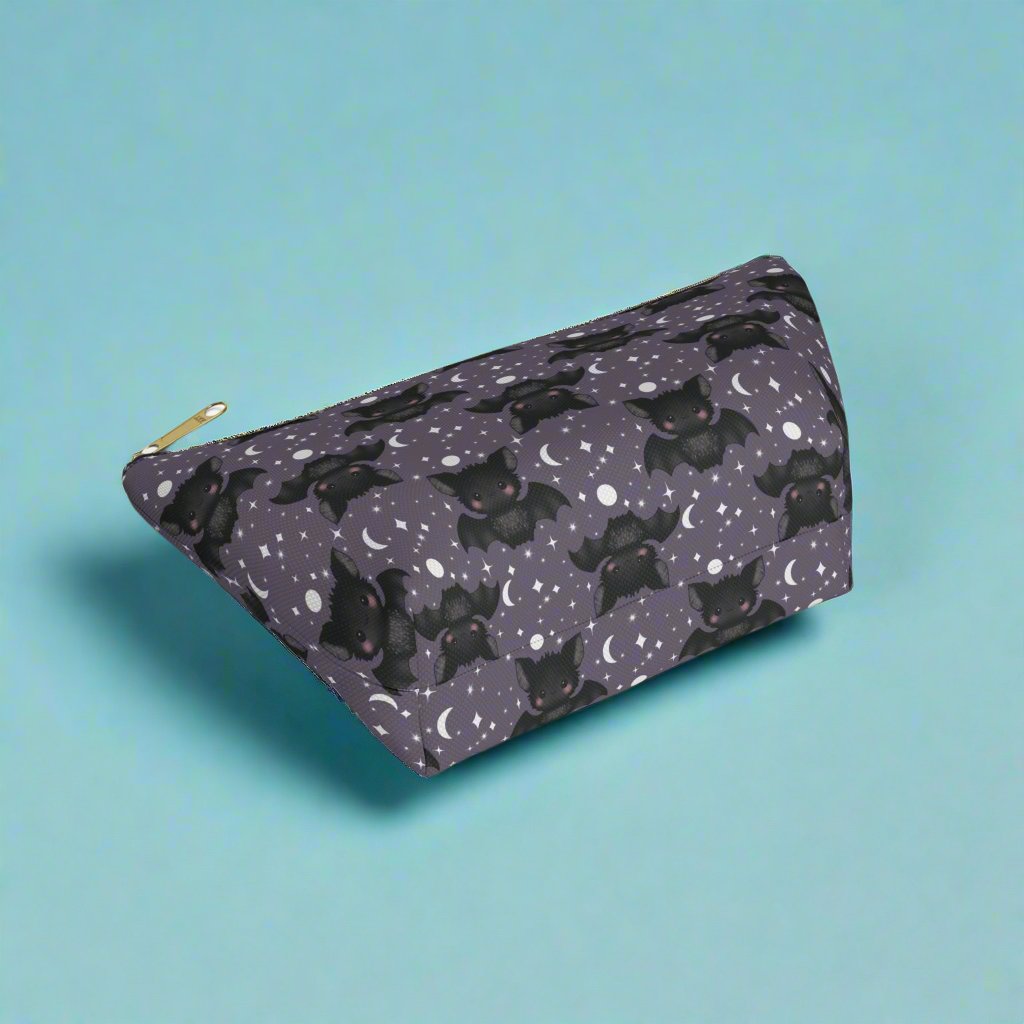 bottom view of small Cute Bats, Moon and Stars Accessory Pouch with T-bottom