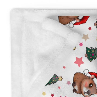 detail of Cute Christmas Capybaras Cozy Velveteen Plush Blanket 50x60 inches 