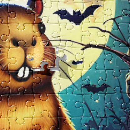 Cute Capybara Perched on Carved Pumpkin Halloween Jigsaw Puzzle