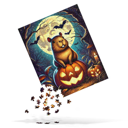 Cute Capybara Perched on Carved Pumpkin Halloween Jigsaw Puzzle