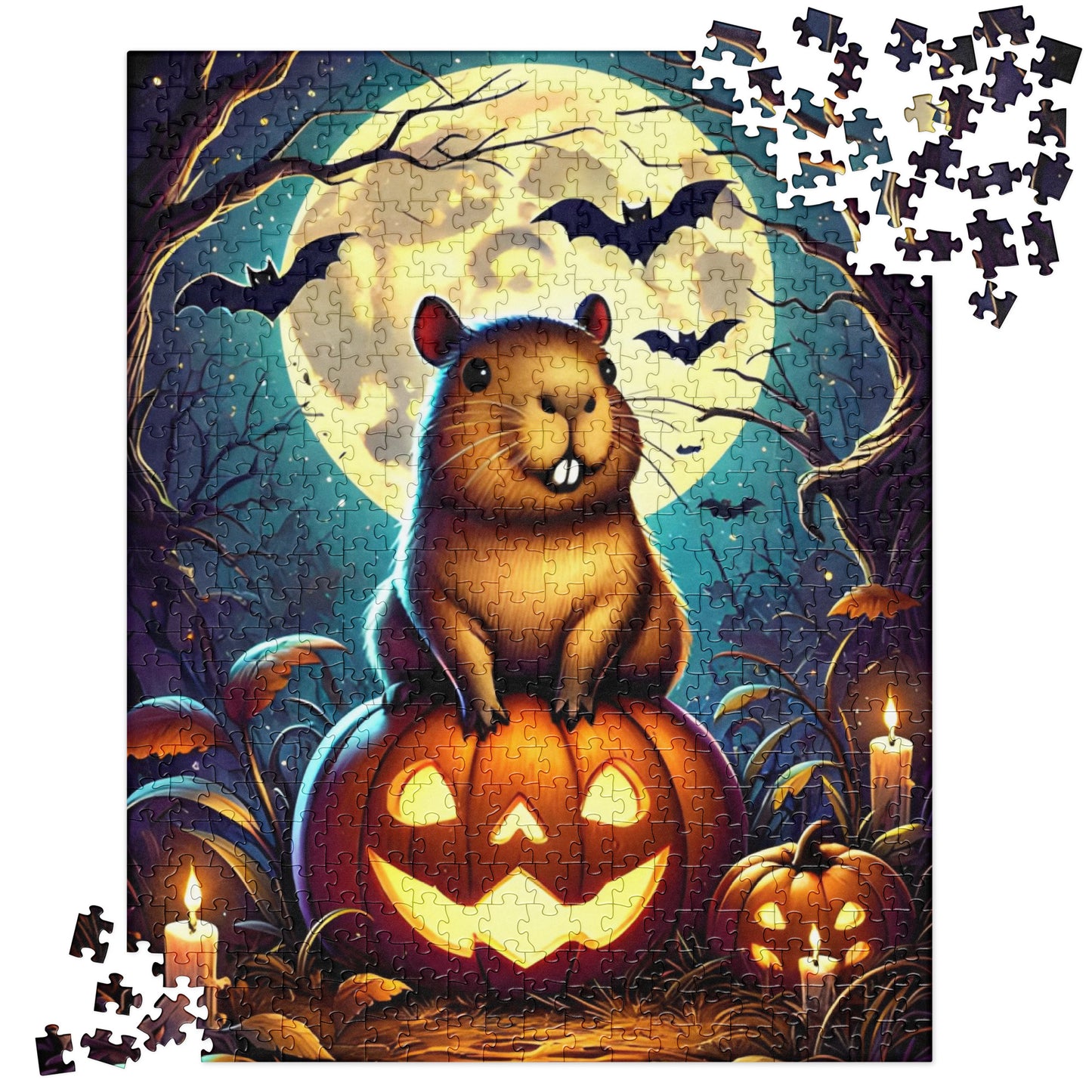 Cute Capybara Perched on Carved Pumpkin Halloween Jigsaw Puzzle