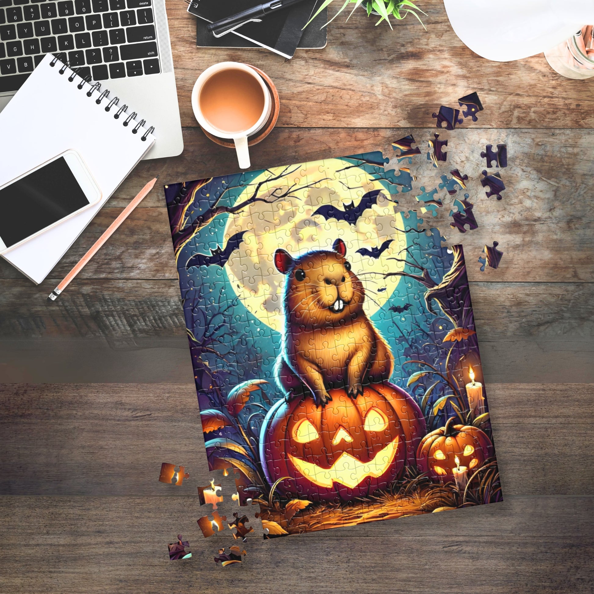 Cute Capybara Perched on Carved Pumpkin Halloween Jigsaw Puzzle