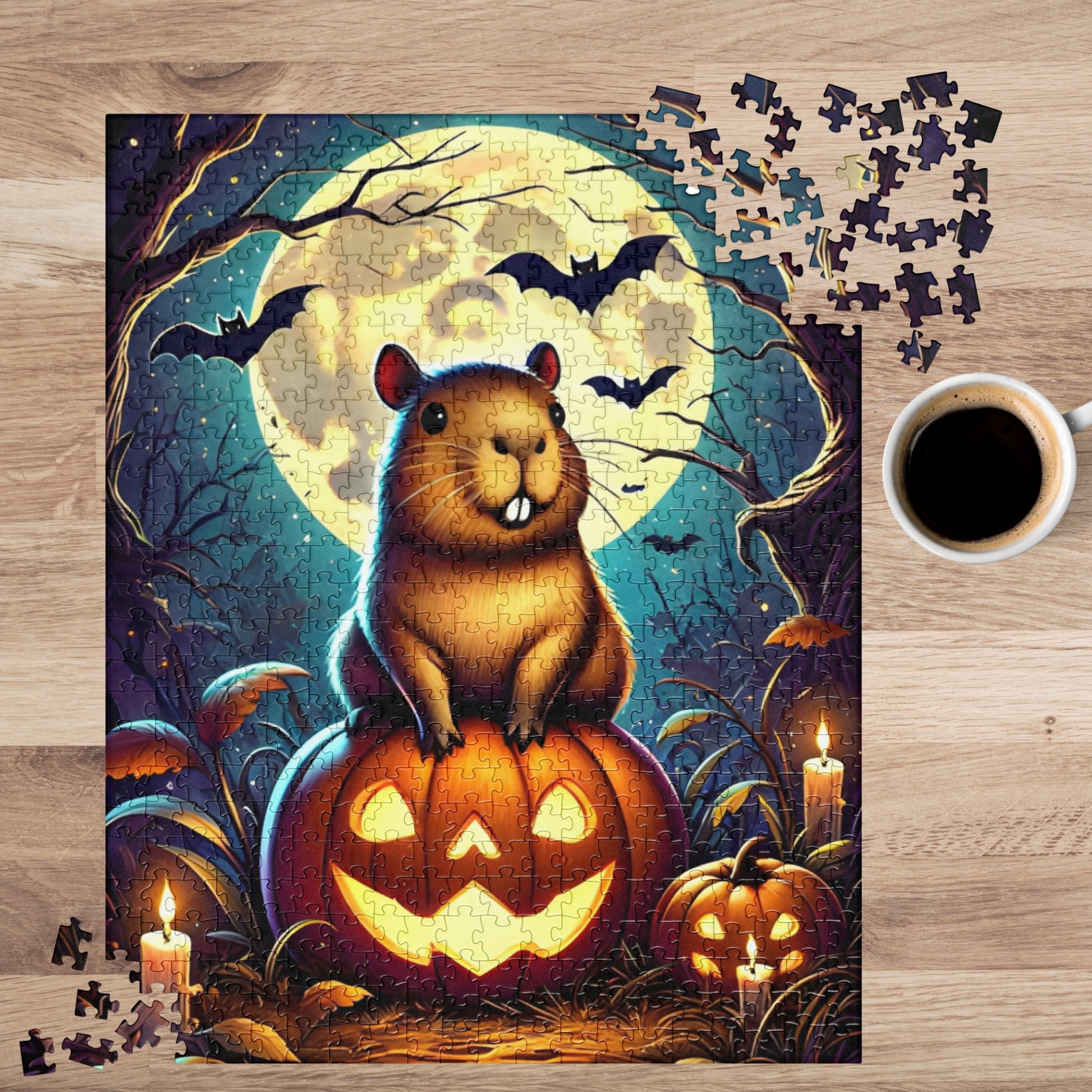 Cute Capybara Perched on Carved Pumpkin Halloween Jigsaw Puzzle