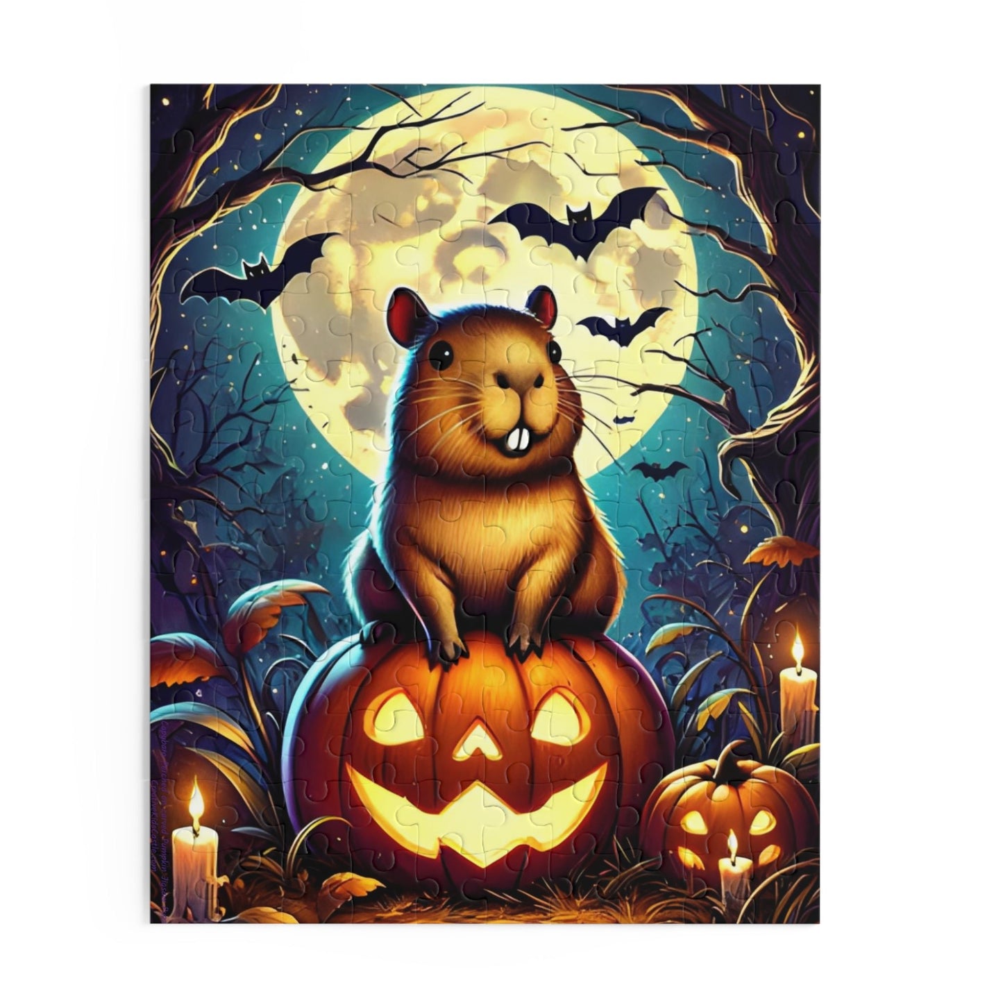 Cute Capybara Perched on Carved Pumpkin Halloween Jigsaw Puzzle