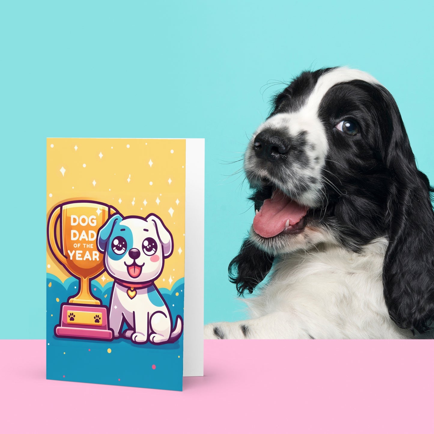 Cute Dog Dad Of The Year Trophy Greeting Card