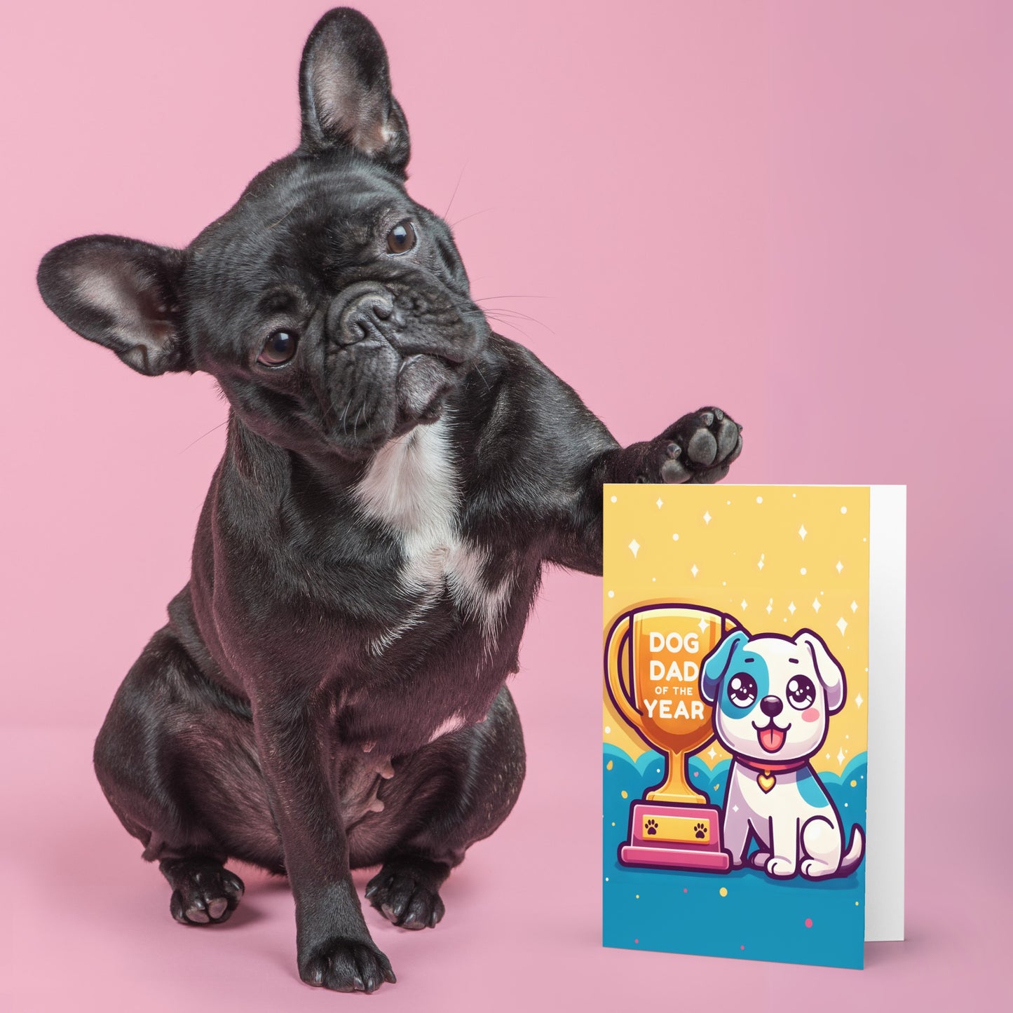 Cute Dog Dad Of The Year Trophy Greeting Card