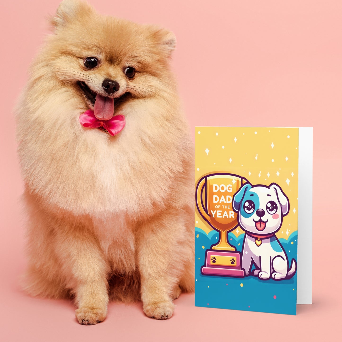 Cute Dog Dad Of The Year Trophy Greeting Card