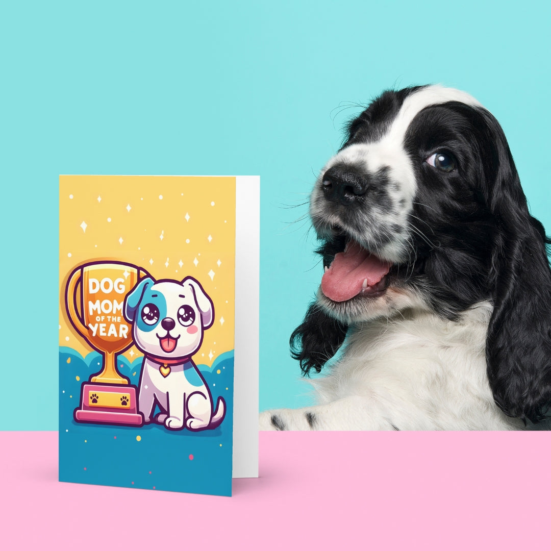 Cute Dog Mom Of The Year Trophy Greeting Card