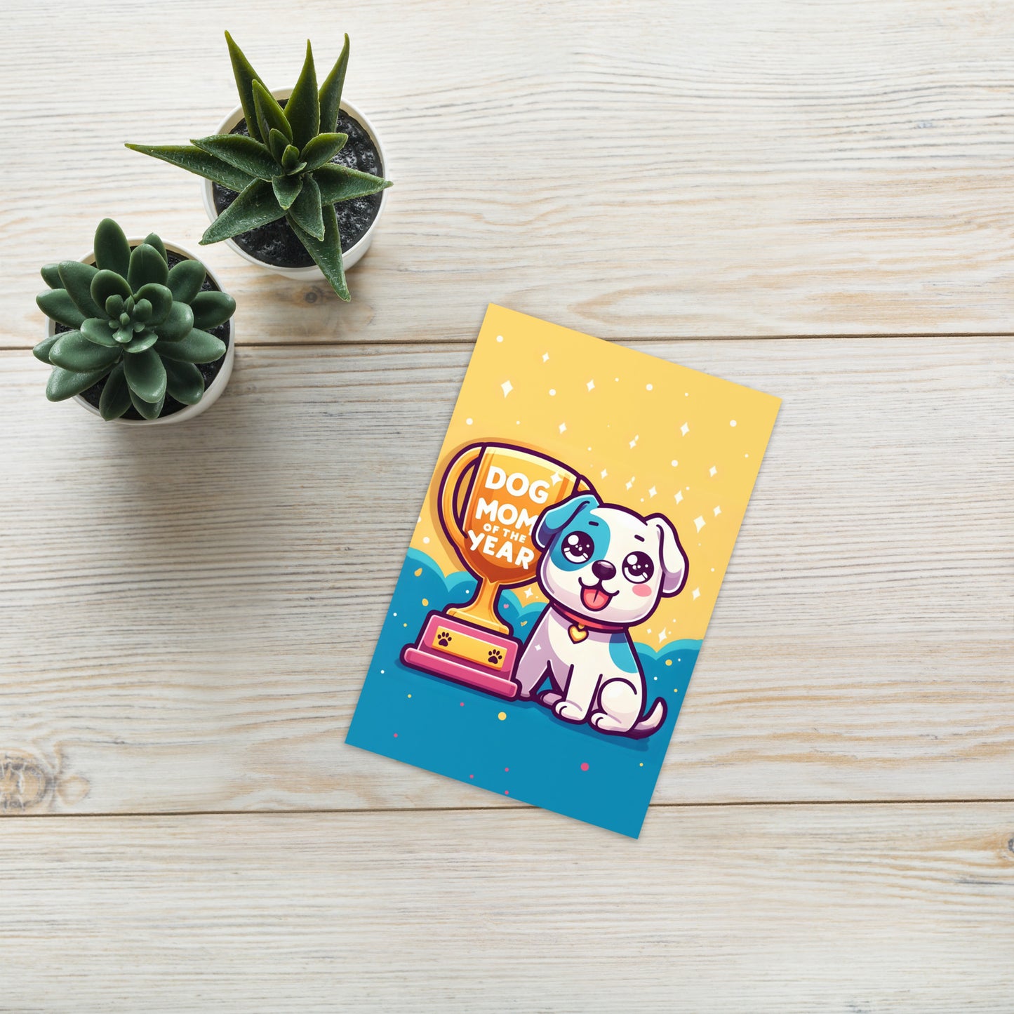 Cute Dog Mom Of The Year Trophy Greeting Card