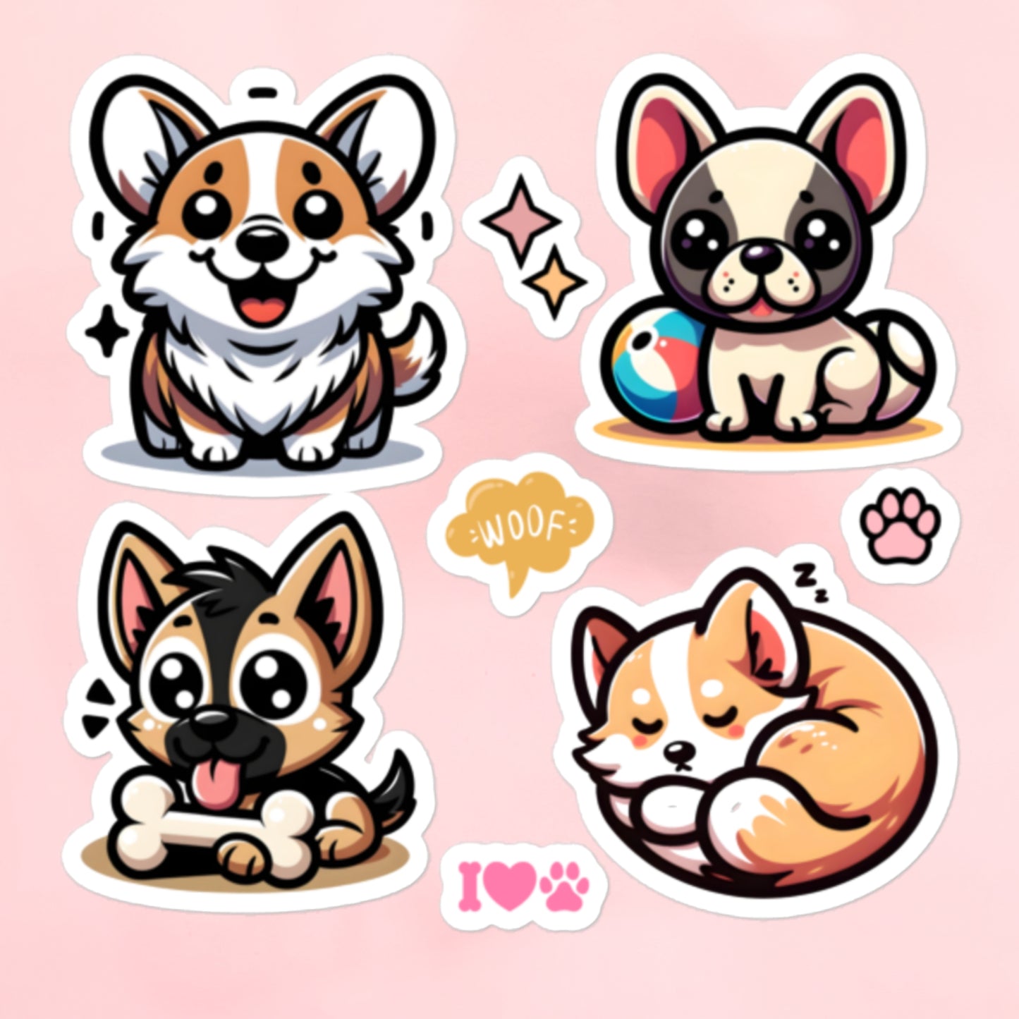 Cute Kawaii Doggy Pups Sticker Sheet