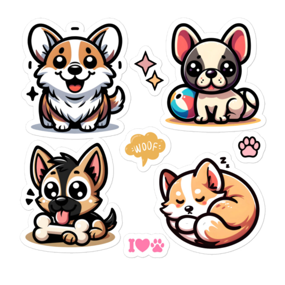 Cute Kawaii Doggy Pups Sticker Sheet