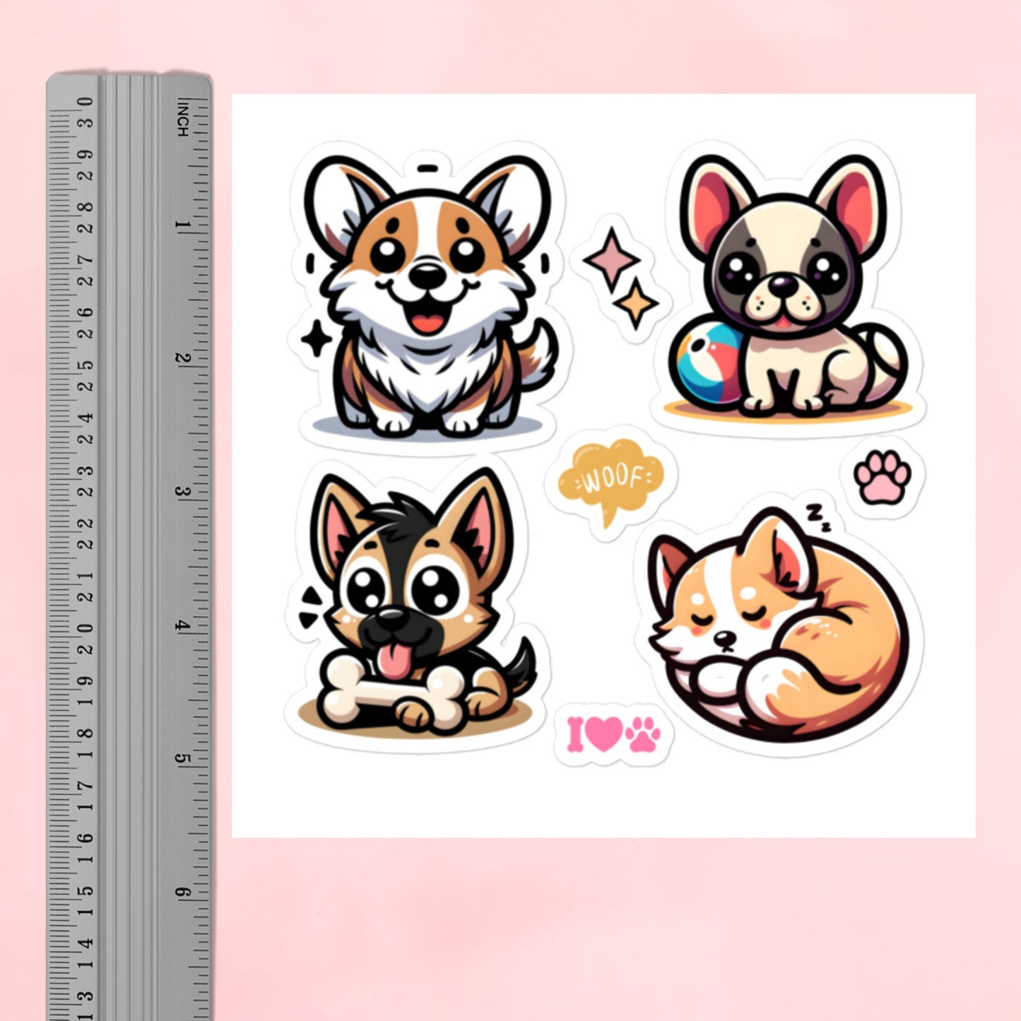 Cute Kawaii Doggy Pups Sticker Sheet