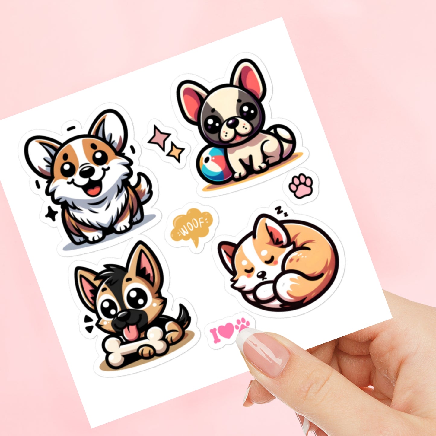 Cute Kawaii Doggy Pups Sticker Sheet