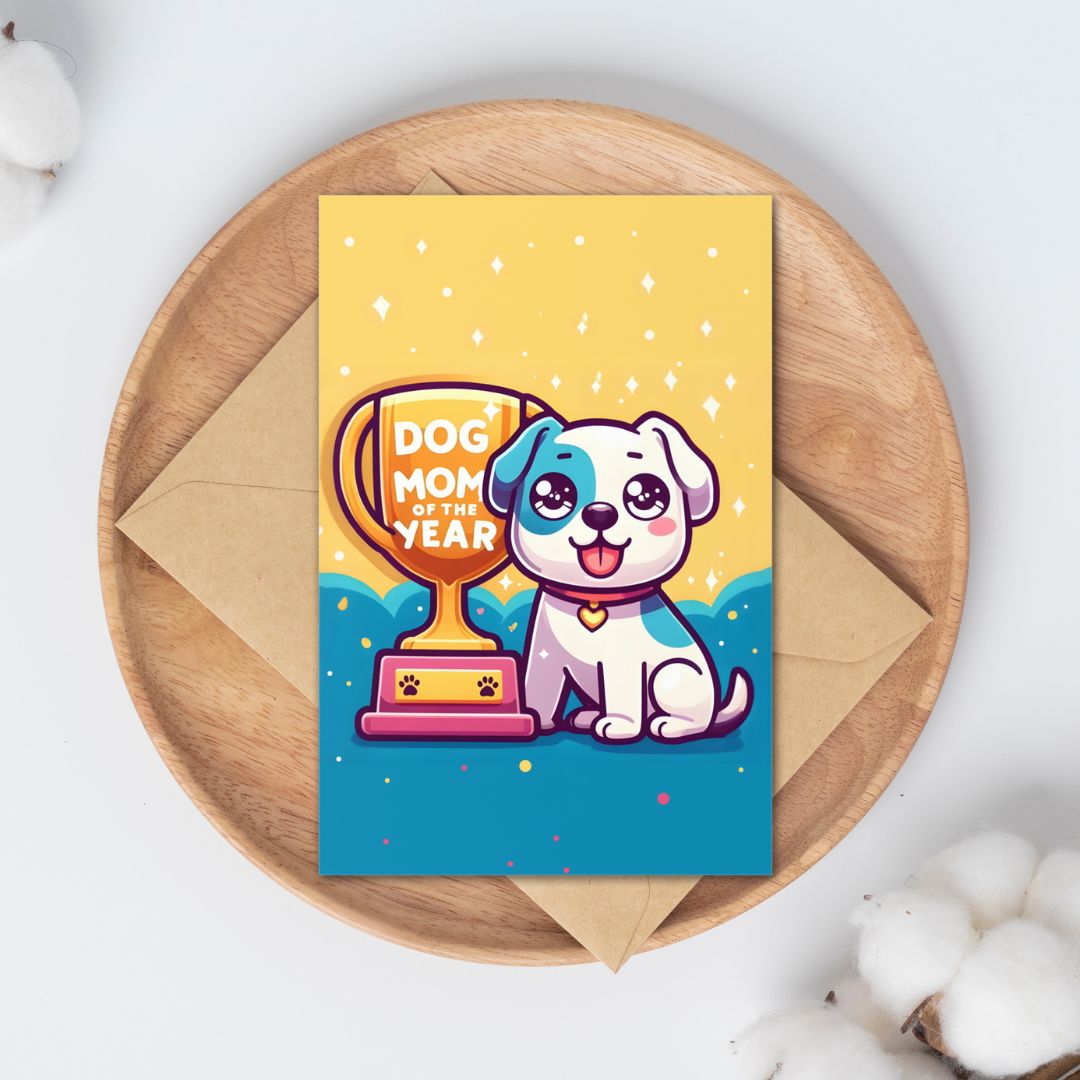 Cute Dog Mom Of The Year Trophy Greeting Card