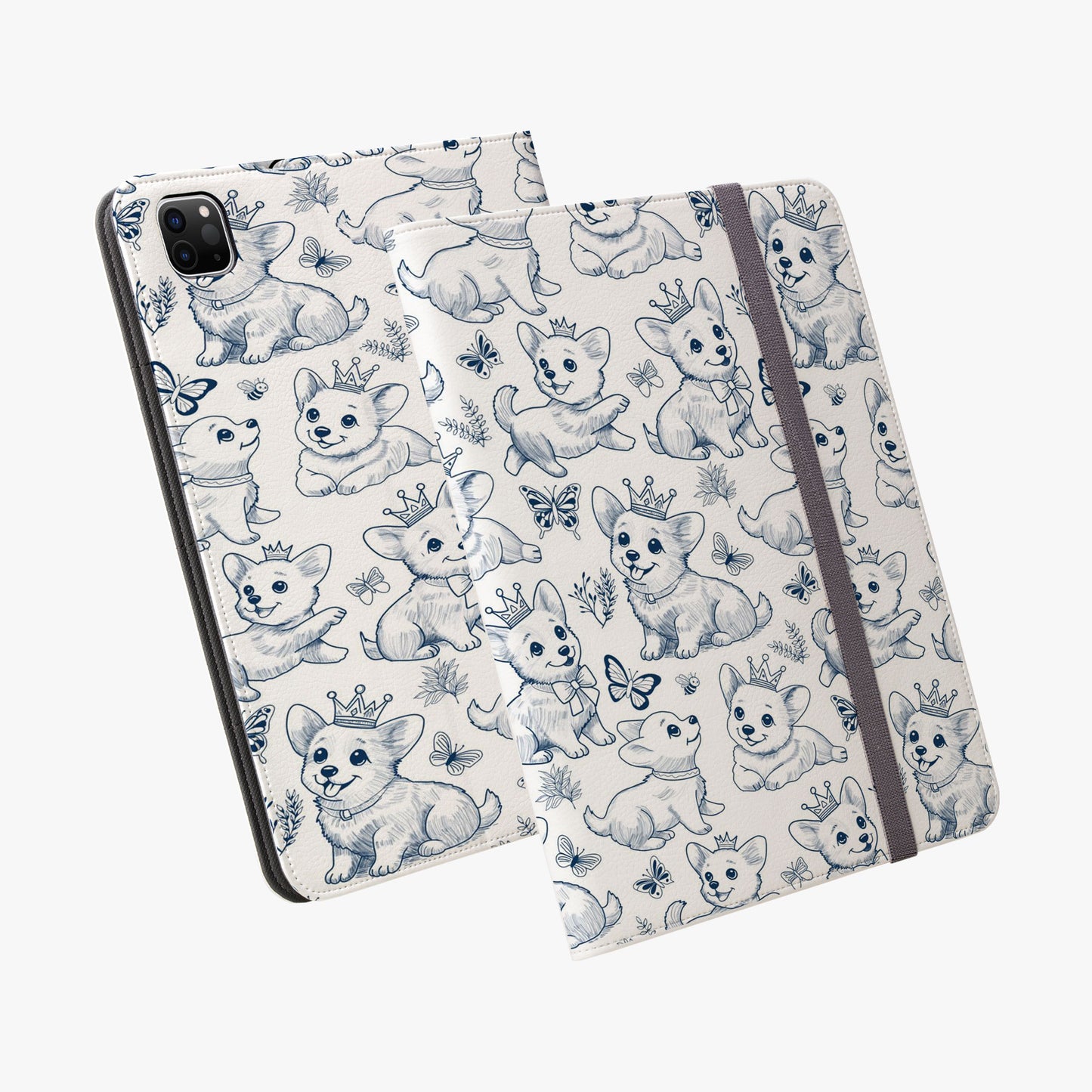 Cute Toile de Jouy playful Corgis IPad Pro 11" or 12.9" Tablet Folio Case