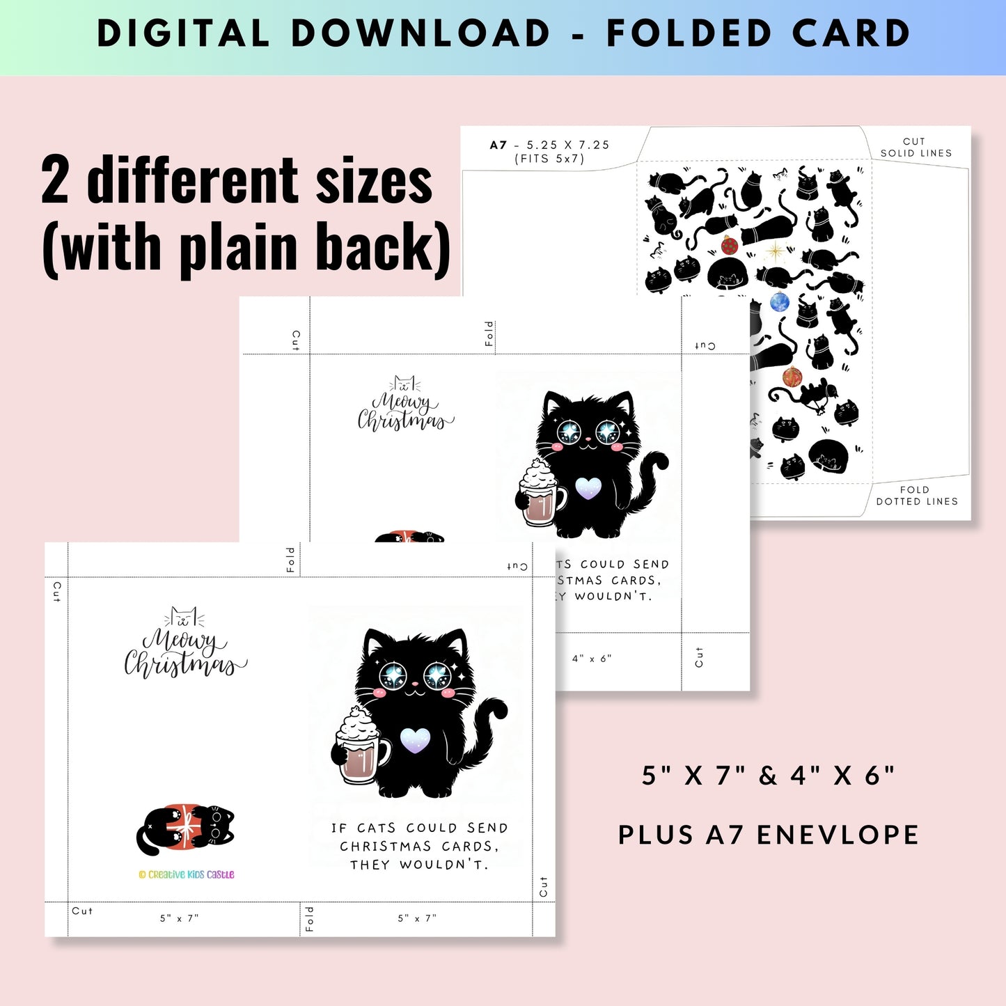 If Cats Could Send Christmas Cards - Folded Holiday Card - Digital Download - Print at Home