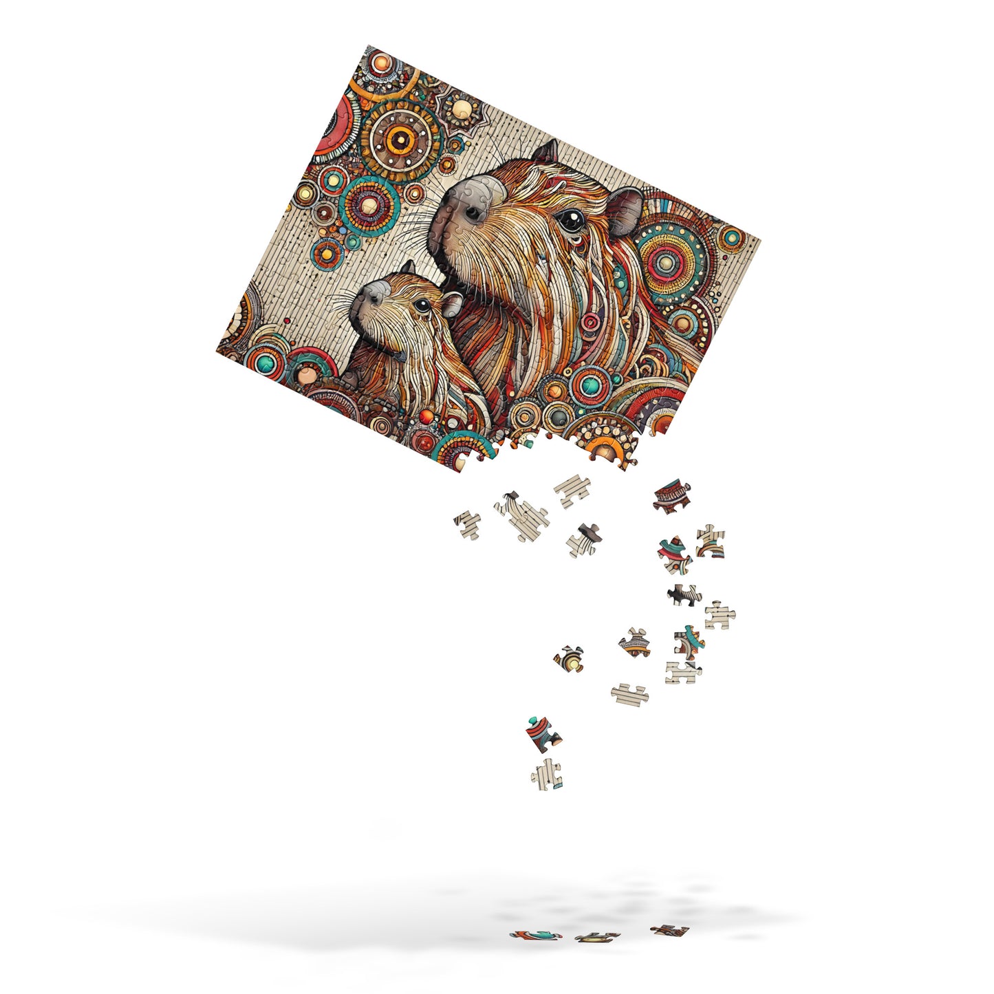 Capybara Mom and Baby Dot Art Puzzle (120, 252, 500-Piece)