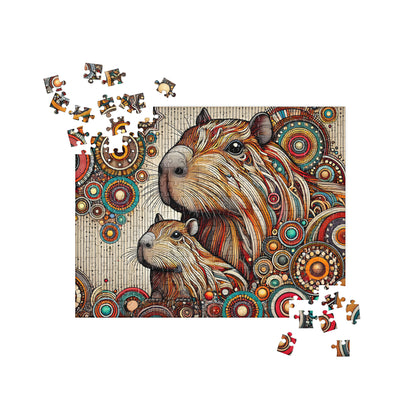 Capybara Mom and Baby Dot Art Puzzle (120, 252, 500-Piece)