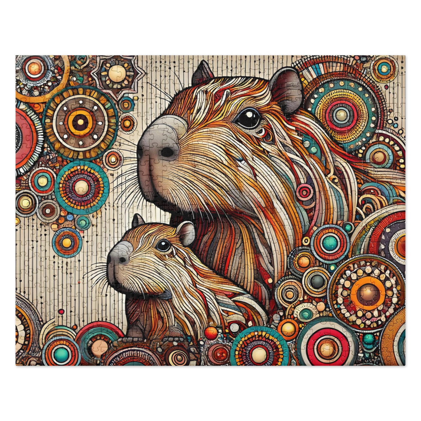 Capybara Mom and Baby Dot Art Puzzle (120, 252, 500-Piece)