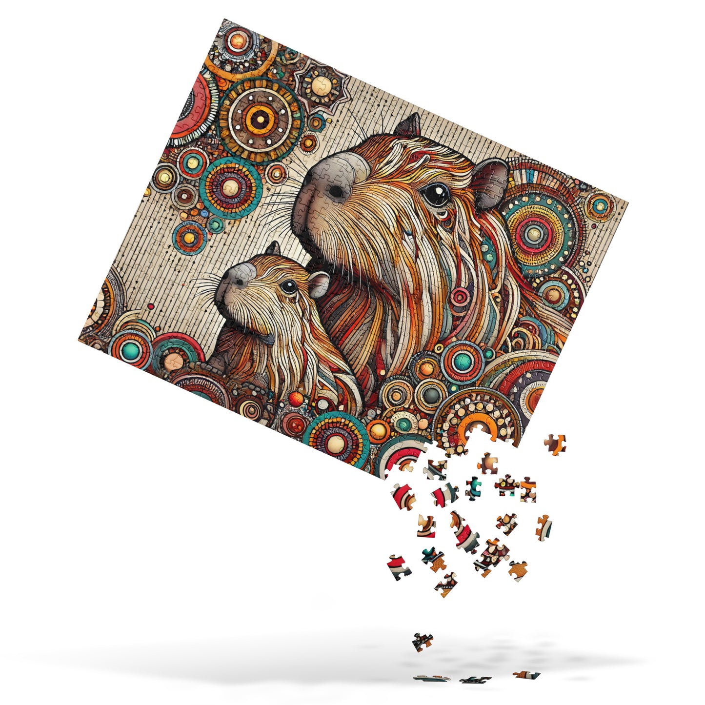 Capybara Mom and Baby Dot Art Puzzle (120, 252, 500-Piece)