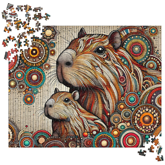 Capybara Mom and Baby Dot Art Puzzle (120, 252, 500-Piece)