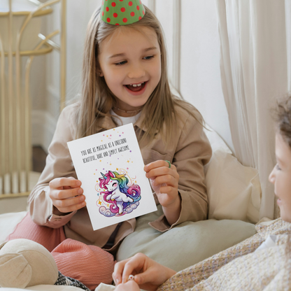 girls showing each other You are as magical as a dancing unicorn greeting card