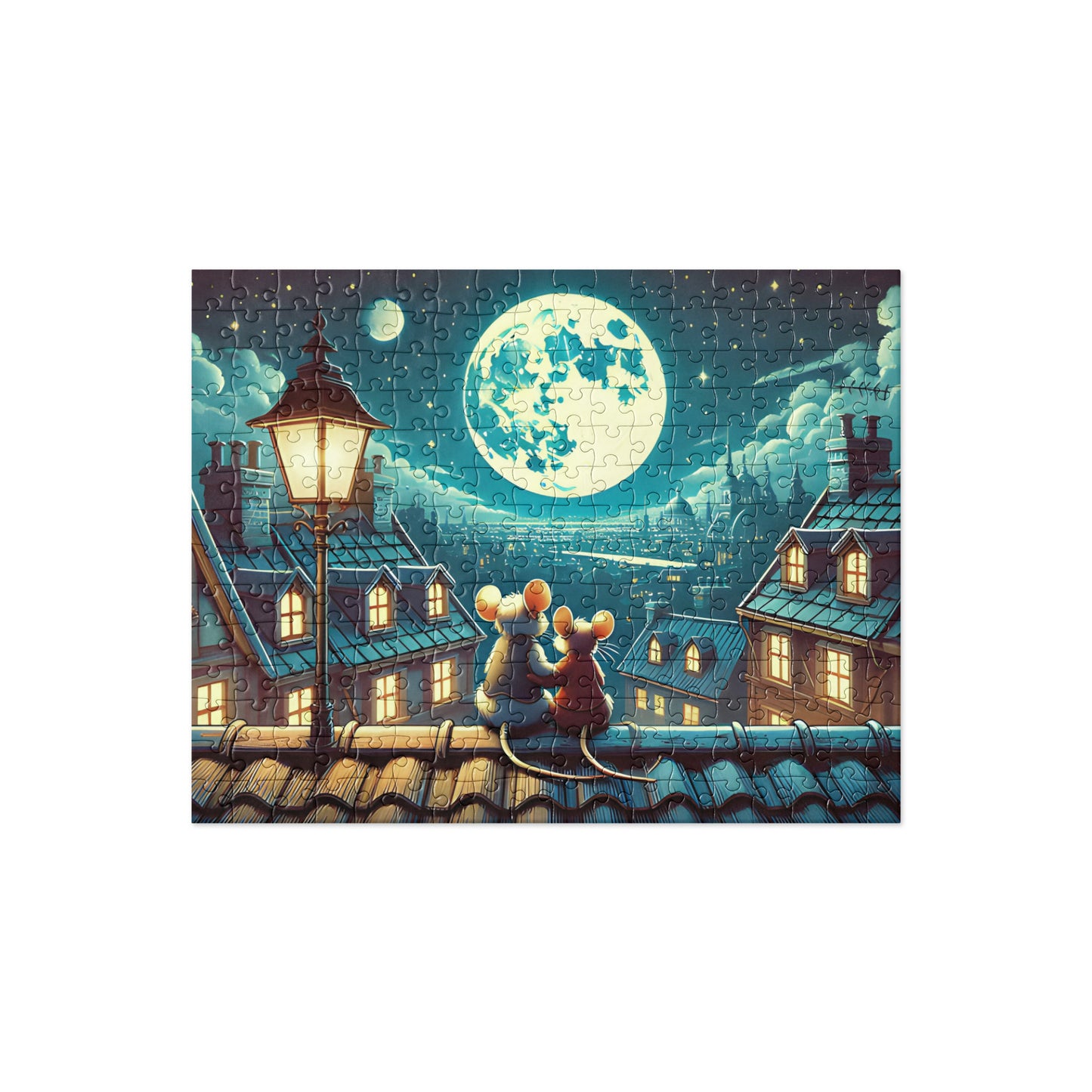 Moonlit Mice on a Rooftop Jigsaw Puzzle (120, 252, 500-Piece)