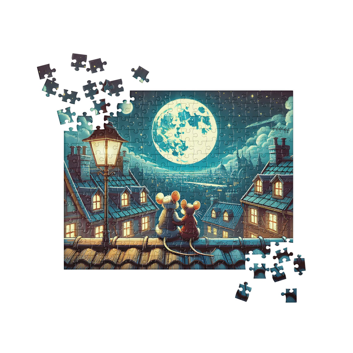 Moonlit Mice on a Rooftop Jigsaw Puzzle (120, 252, 500-Piece)