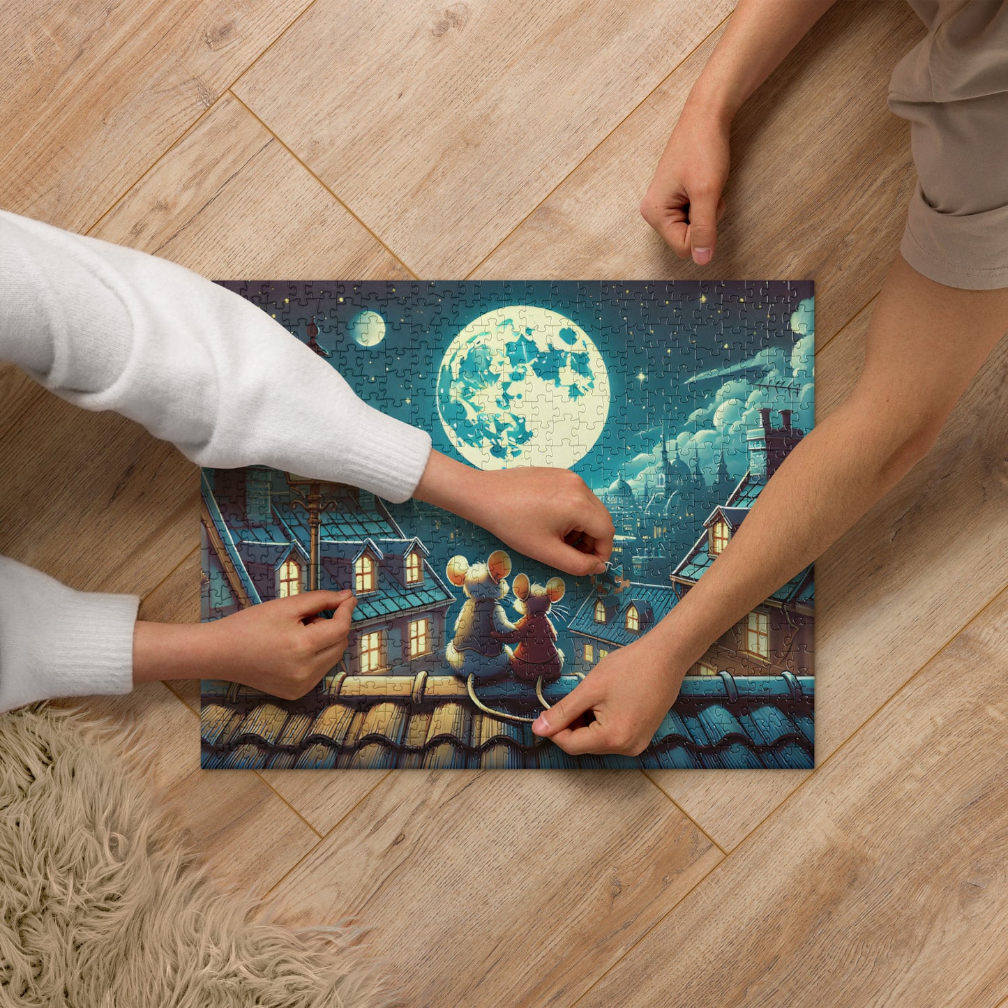 Moonlit Mice on a Rooftop Jigsaw Puzzle (120, 252, 500-Piece)