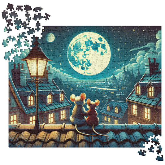 Moonlit Mice on a Rooftop Jigsaw Puzzle (120, 252, 500-Piece)